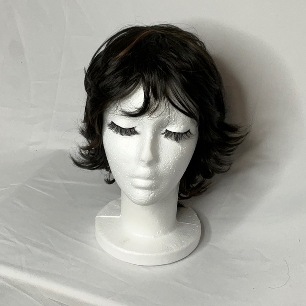 Dark Brown Layered Wig with Moderate Volume and Highlights - Picture 2 of 14